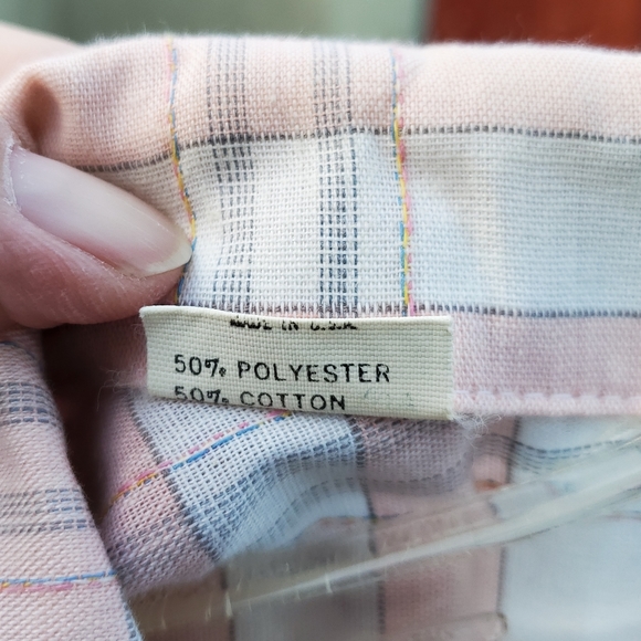 Triumph Men's XL short sleeve button up. Vintage. USA. Used. Pink/White plaid. - Picture 16 of 16